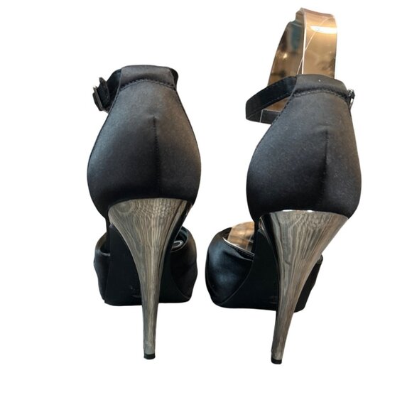 COSMOPOLITAN Womens Black Satin Ankle Strap Peep Toe 5" Heels 7.5 Chic - Picture 6 of 8